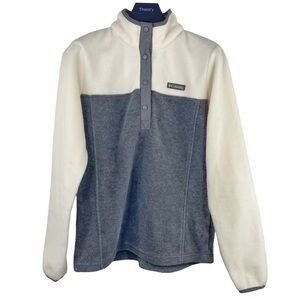 COLUMBIA Women’s Cream and Grey Synthetic Fleece Pullover 1/2 Buttons Size M